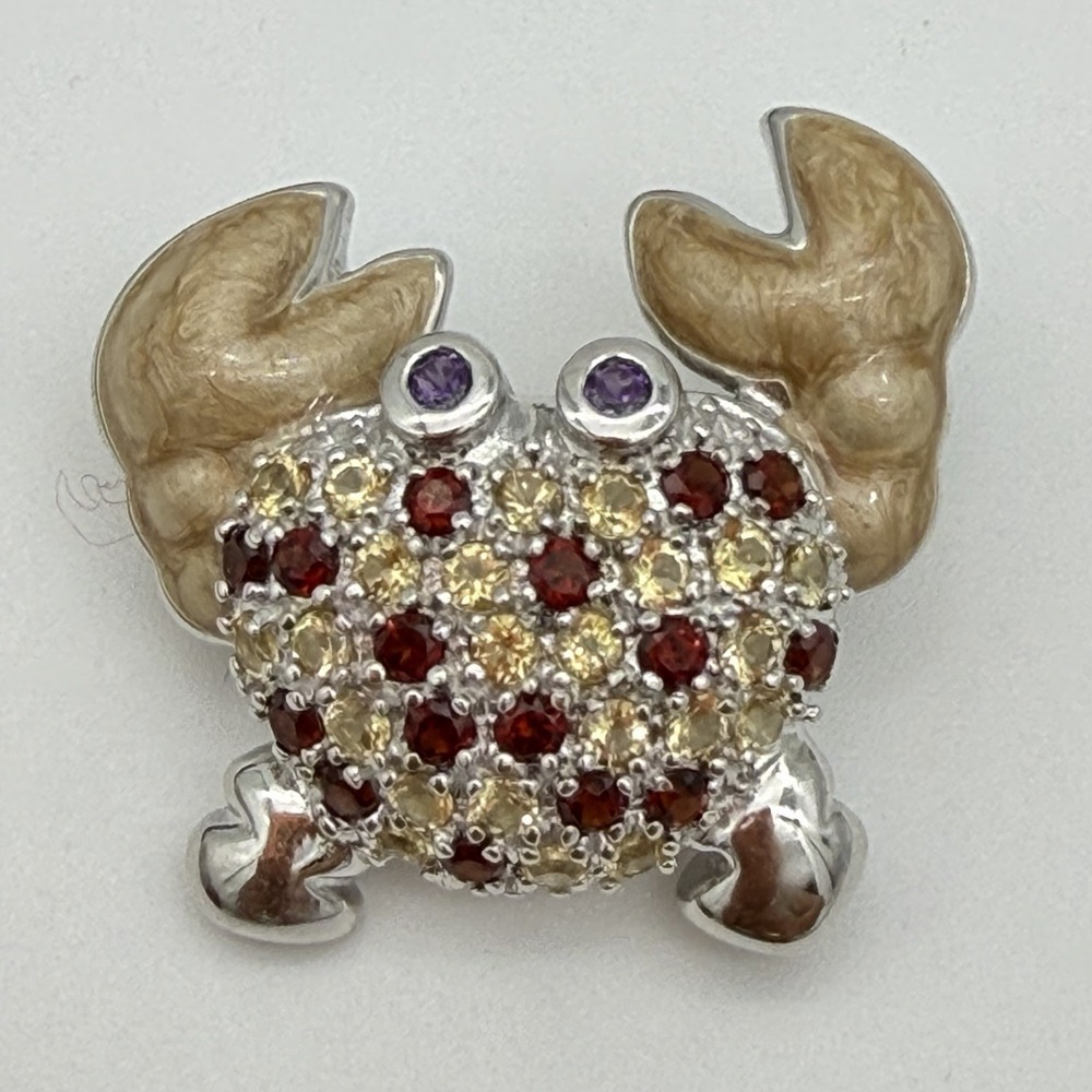 Vtg Ross Simmons Sterling Silver Crab Brooch Garnet Citrine Amethyst